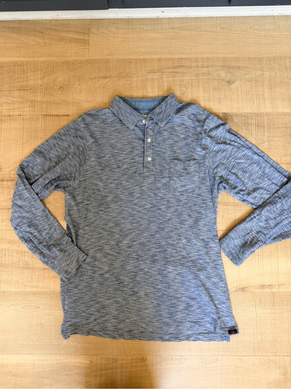 Faherty Brand Mens Large LS Pocket Polo Shirt Blue Heather Indigo Knit Cotton L